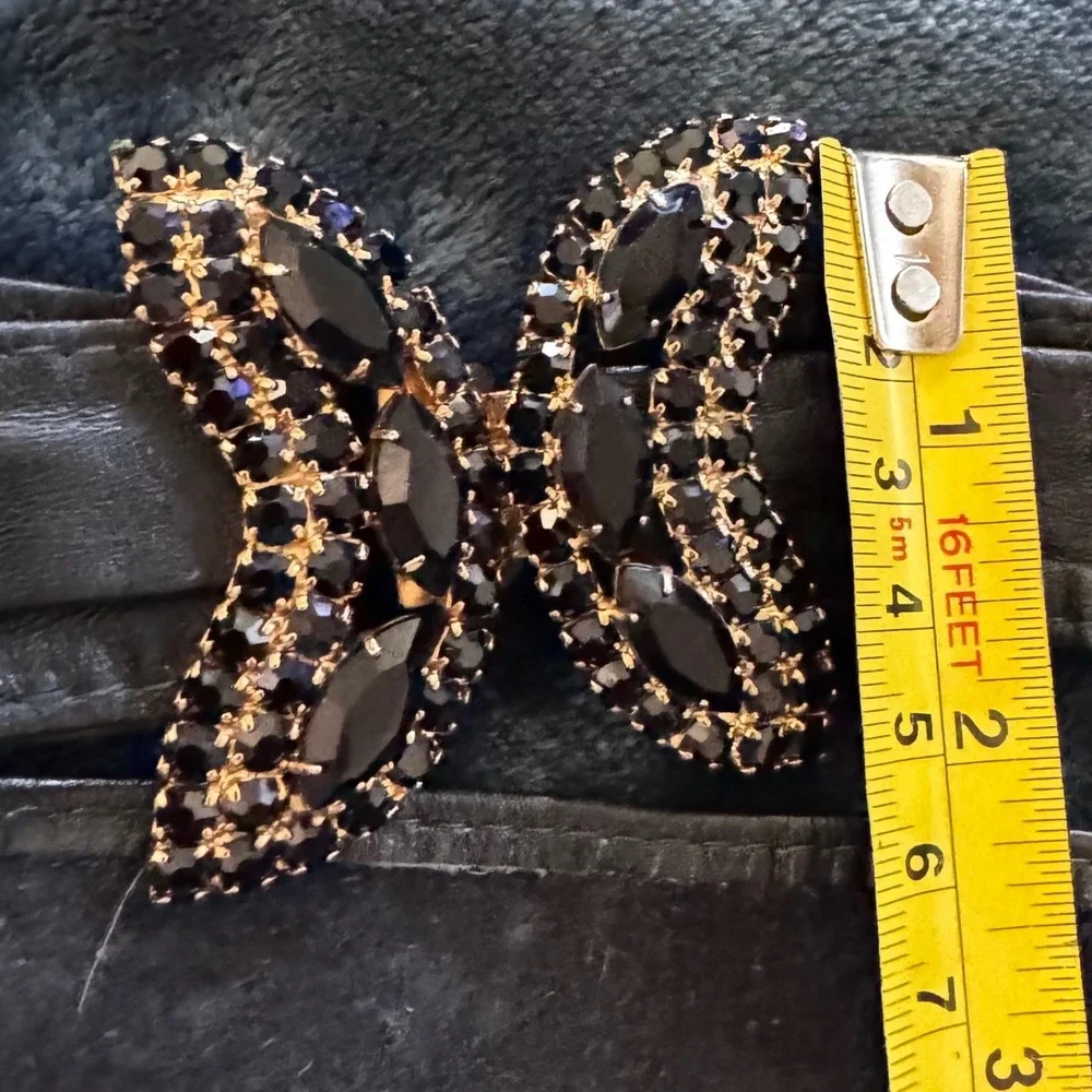 Vintage 90's  Black Leather Gold Butterfly Black Rhinestone Buckle Womens‎ Sm